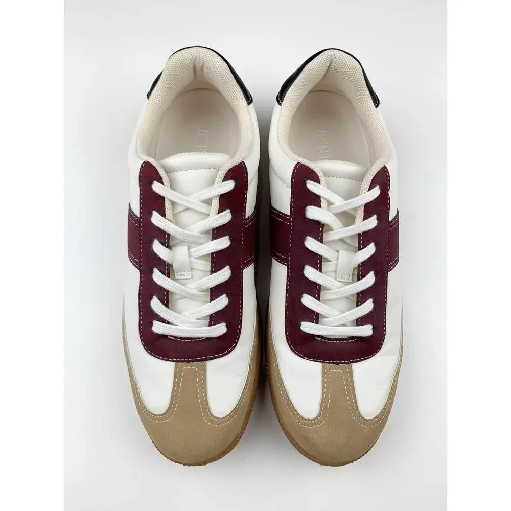 J Crew Field Sneakers Retro Tan Red Casual Faux Leather Lifestyle Women's 10